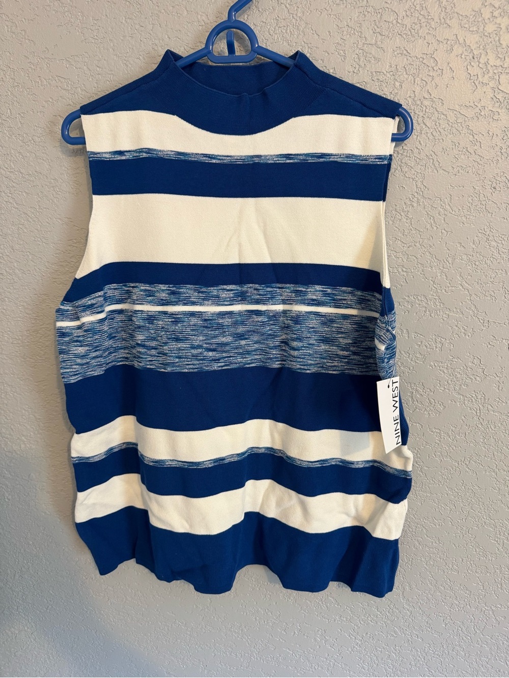 Nine West Navy and White Striped Sleeveless Knit Top